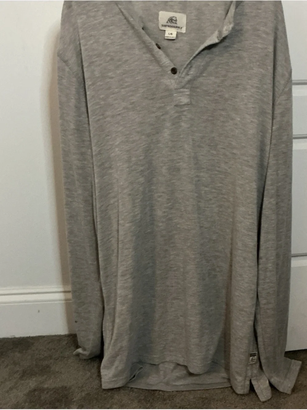 Surf Side Supply Men's Long Sleeve Heather Light Gray Henley